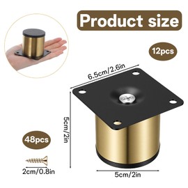12 PCS 2 Inch Gold Stainless Steel Furniture Legs Feets Metal Cabinet Desk Legs, Golden Round Metal Furniture Risers Coffee Table Replacement Leg for Cabinet Desk Table Chair Sofa Bed