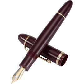 Jinhao X159 - Pluma estilográfica de punta extrafina, color rojo vino con clip dorado acrílico de gran tamaño
