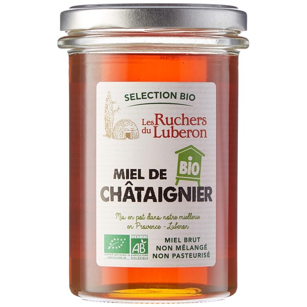 Les Ruchers du Luberon - Organic Chestnut Honey 370g - Natural - Organic - Unpasteurized - Unfiltered - Naturally Crystallized
