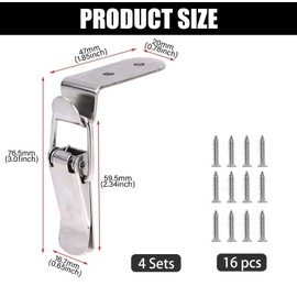 4Pack 90 Degree Toggle Latch, Stainless Steel Spring Loaded Box Latch with Screws for Cabinets and Drawers