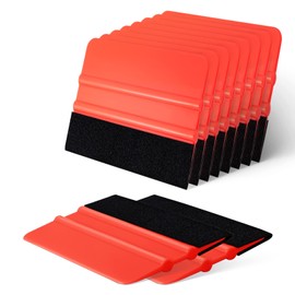 FOSHIO Set of 10 Felt Squeegee with Felt Edge, Felt Squeegee for Bonding Film, Wall Sticker, Window Film, Tint Film, Squeegee for Car, Red, 10 cm x 7.5 cm