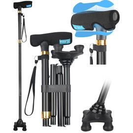 Antdvao Quad Cane with Cane Pad Comfortable Grip for Stability Independence Portable Striking Colors - Ideal for Travel,Unsteady Walkers, Visually Impaired(Black)