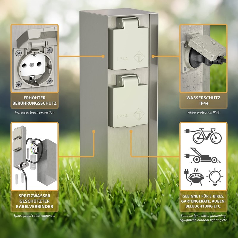 ledscom.de Pomi Garden Socket Column for Outdoor Use, IP44, 2-Way,