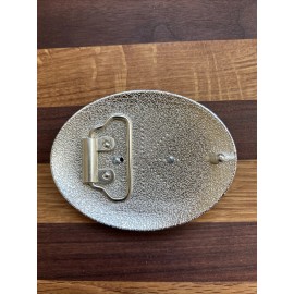 Unknown Western Gold Solid Metal Oval Belt Buckle with 2 Guns Rhinestones Flower Design