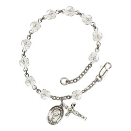 St. Philomena Silver Plate Rosary Bracelet 6mm April Crystal Fire Polished Beads Crucifix Size 5/8 x 1/4 medal charm