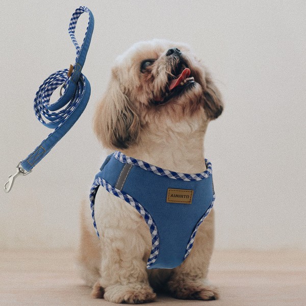 Aiminto Denim Dog Harness & Leash Set, Breathable Mesh, Lightweight,