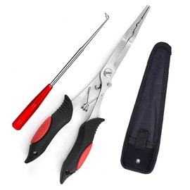 LaJao Fishing Accessories Pliers Hook Remover Disgorgers Line Cutter Long Nose Multi Tools Tackle Kit with Sheath Ideal for Bait Sea Fishing