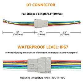 Juego de 2 Conectores Eléctricos de Empalme Impermeables Automotrices DT Deustch de 8 Pines con Cables 16AWG -40℃-105℃ 600V y Kit de Conectores de Tubos Termorretráctiles para Coche Camión