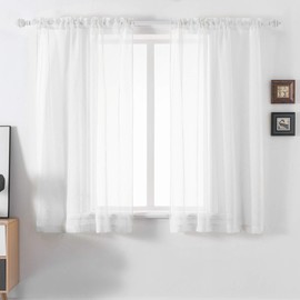 DUALIFE White Sheer Curtains 54 Inch Length,Linen Look Semi Sheer Curtain Drapes for Living Room Bedroom Nursery Kitchen Bathroom,Privacy Voile Window Treatment Panels,White,52 x 54 Inches,Set of 2