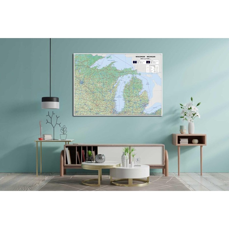 Wisconsin & Michigan State Poster Map - 23.3 x 16.5