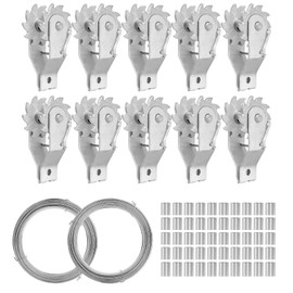 Electric Fence Wire Strainer with Wire Rope, 10 PCS Heavy Duty Inline Wire Tensioner with 200 FT Galvanised Iron Wire and 50 Aluminum Sleeves, Wire Ratchet Tensioner for Electric, Farm, Garden Fence