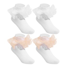 2 Pairs Lace Baby Girl Socks, Medium Calf Baby Girl Socks, Cute Socks, Lace Socks, Ruffle Socks for Girls, Soft and Breathable Baby Girl Socks