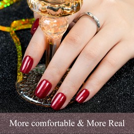 Jofay Fashion Press on Nails Short, Jofay Fashion 160Pcs Red Glitter Press On Nails Round, Bright Red Acrylic Fake Nails, Reusable Glue on Nails Stick on Nails for Women, Salon Quality, Valentines Nails