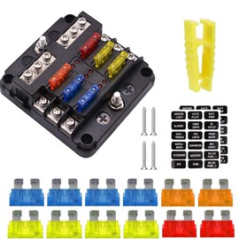6 Way Blade Fuse Box, 12V/24V Circuit Fuse Holder Box Block with Negative Bus, Car Standard Blade with LED Indicator for Automotive Car Boat Marine Truck(mit clip)
