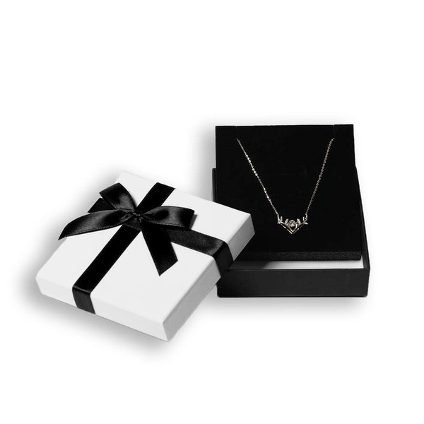 White Kraft Gift Boxes With Black Ribbon Jewellery Cardboard Small Gift Boxes With Lids For Presents Necklace Bracelet Earrings Rings Bangle Charms Wholesale Sets (Necklace/ Earrings/Ring)