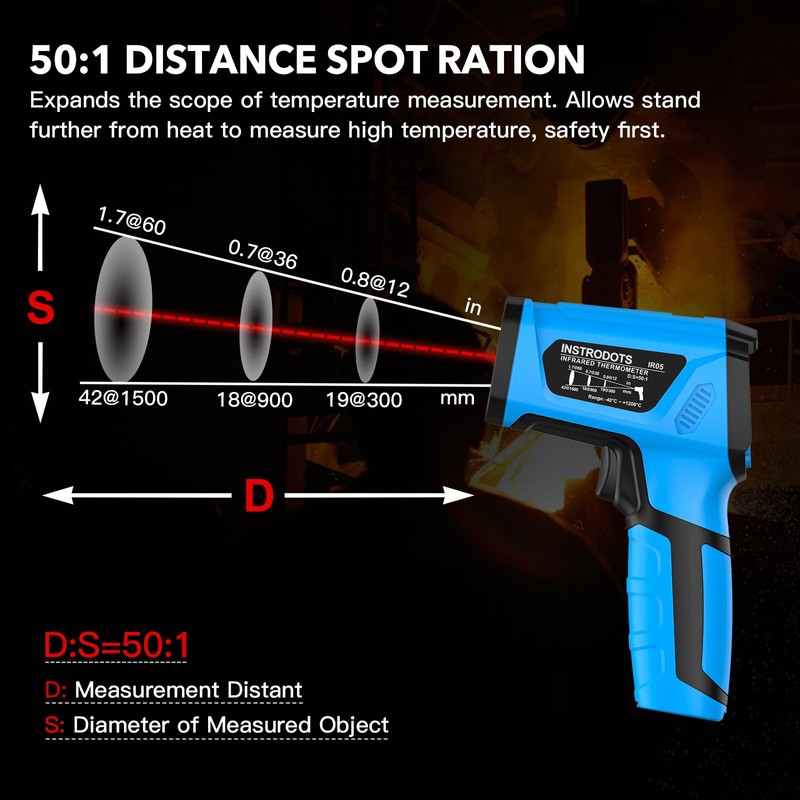 INSTRODOTS Infrared Thermometer Temperature Gun, -40℉ to 2192℉ Dual Laser