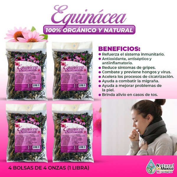 Natural de Mexico USA Equinacea Herbal 1 Lb-453g (4/4 oz) Echinacea Purpurea, Health to Immune Support