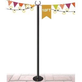 Derkniel 10 FT Outdoor String Light Pole Stand for Hard Ground, Adjustable Globe Patio Light Post for Hanging Outside Decorate Lighting, 1 Pack