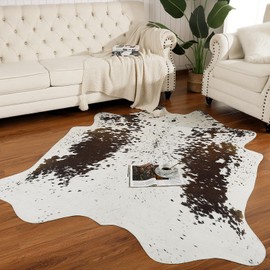 AROGAN White 8×10 Feet Faux Cow Print Rug Large - Cow Print Area Rug with No-Slip Backing, Large Animal Skin Rugs for Living Room, Offfice, Room Decor, Spots