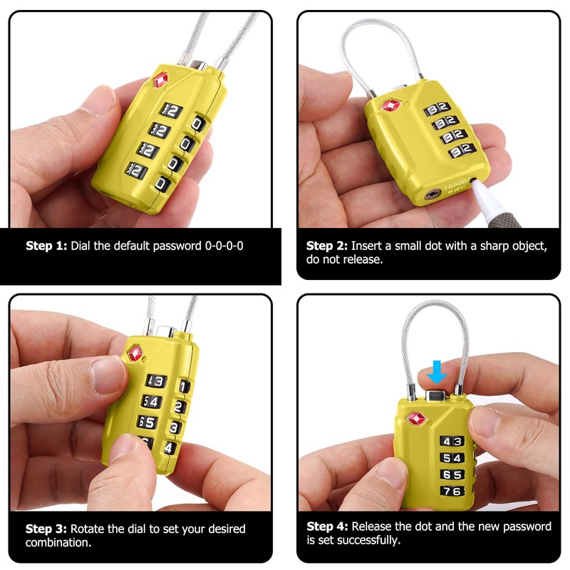 SharkByte TSA Approved Suitcase Locks - 4-Dial Security Travel Combination