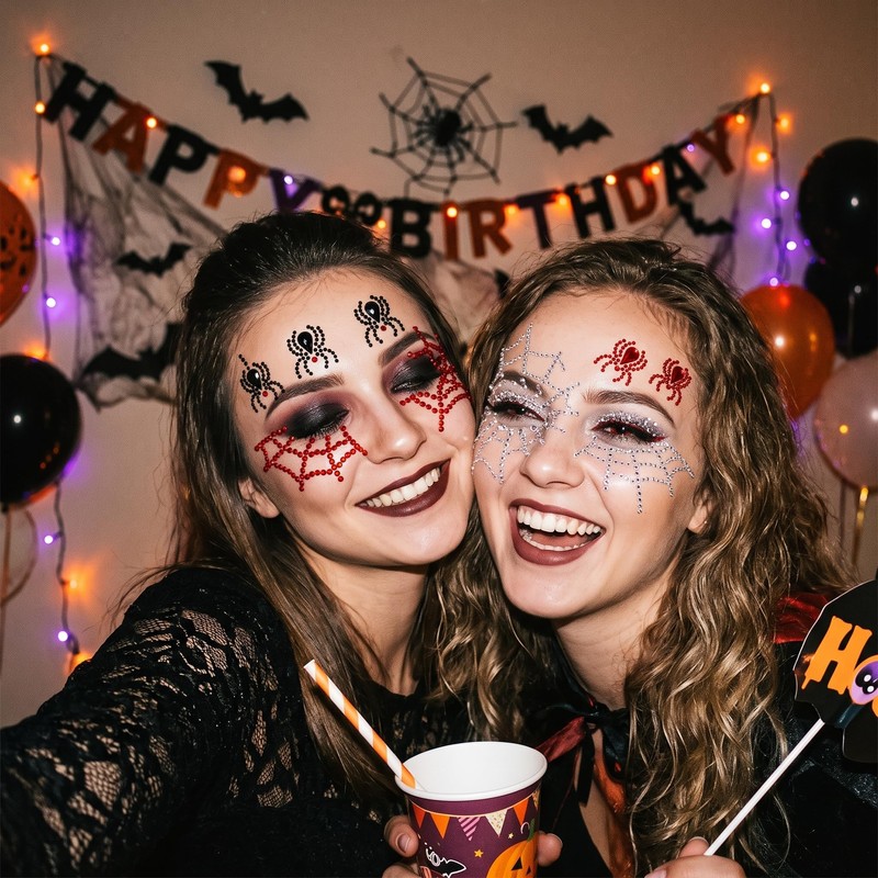 Halloween Face Gems Spider Web Rhinestone Stickers for Women