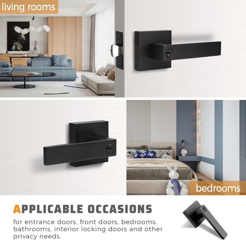 KNOBWELL 2 Pack Exterior Door Handles Matte Black Heavy Duty