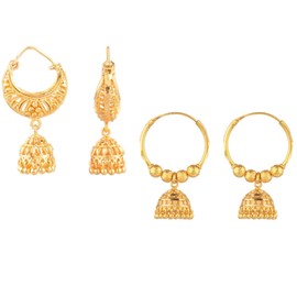 Efulgenz Gold Tone Hoop Earrings Jhumkas Indian Earrings for Women Traditional Indian Style Bollywood Jhumka Jhumki Dangle Earrings Set Jewelry Indian Jhumkas for Women