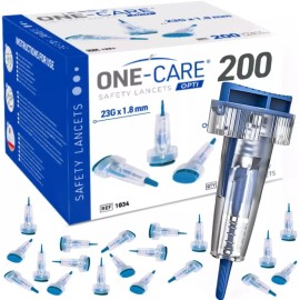 OneCare 원케어 옵티 세이프티 랜셋 상단 버튼 활성화 23G x 1.8mm 200 카운트 [23G x 1.8mm] OneCare Opti Safety Lancet Top Button Activation 23G x 1.8mm 200 Count [23G x 1.8mm]