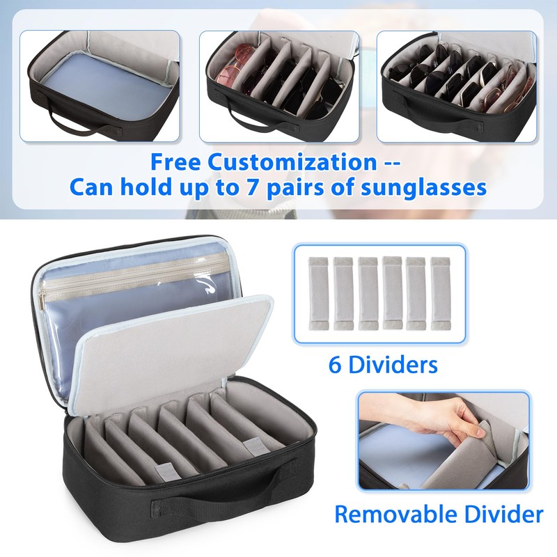 CURMIO Travel Sunglasses Storage Bag, Portable Glasses Box with Removable