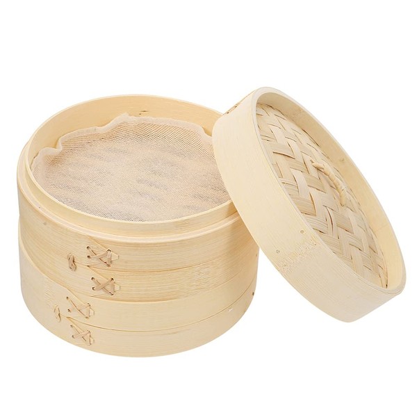 DOITOOL Bamboo Steamer 7 inch Dumpling Steamer Basket, Two Tier