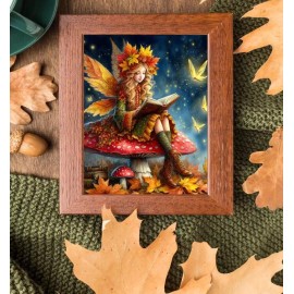 Autumn Fairy Reading book Mushroom Whimsical Fairy Fantasy Watercolor print Art