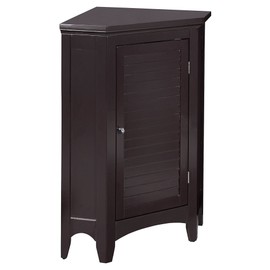 Teamson Home Glancy Corner Freestanding Wooden Floor Cabinet Bathroom Living Room Storage with 1 Shutter Door 1 Adjustable Inner Shelf, Dark Brown