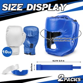 Kanayu 12 Pcs Kids Boxing Equipment Set for Beginners Ages 6-18 Years Including Boxing Helmet and Gloves Hand Wraps Sport Mouthguards Taekwondo Sparring Gear for Kids and Children(Blue, White)