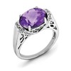 Sterling Silver Rhodium Oval Checker-Cut Amethyst & Diamond Ring