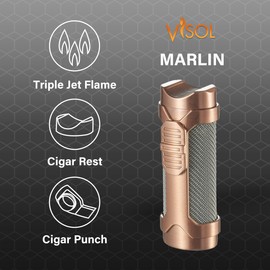 Visol Marlin Butane Torch Lighter Triple Flame Refillable Gas Lighter, Built-in Punch, Built in Holder and Windproof Adjustable Flame Lighter (Shipped Without Butane)