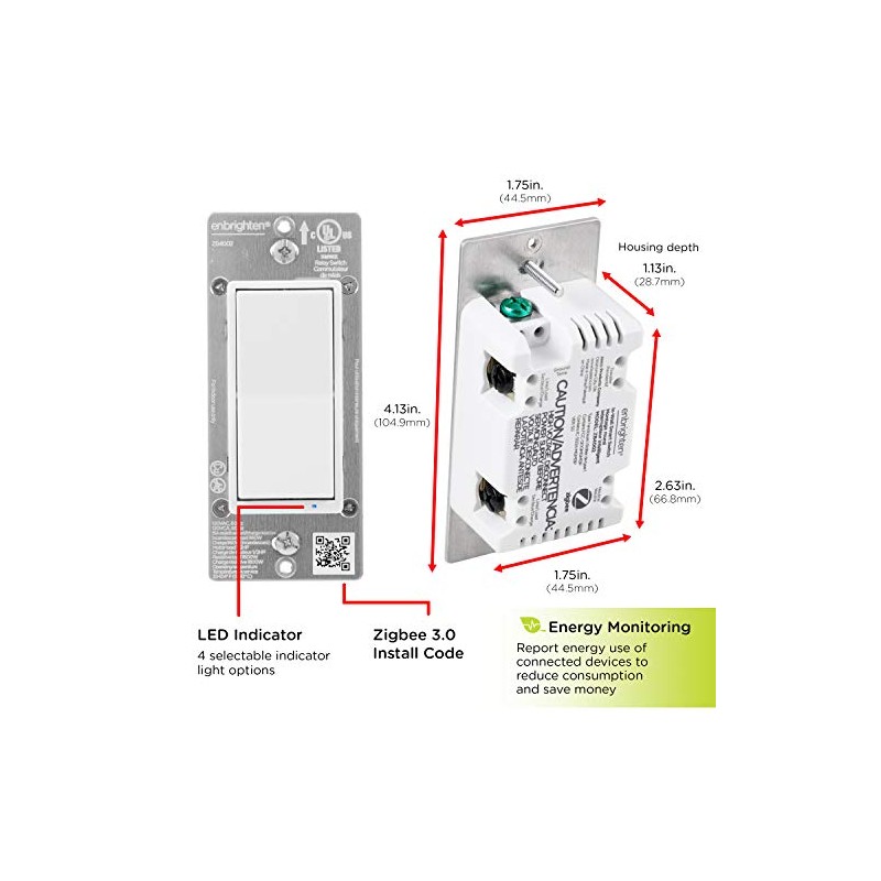 Enbrighten Zigbee - Interruptor de luz inteligente, QuickFit y SimpleWire,