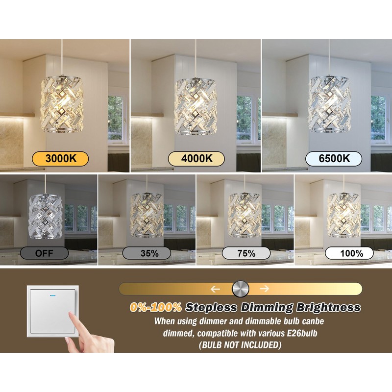 YORKCARE 2 Pack Crystal Pendant Lights, Modern Chrome Finish with