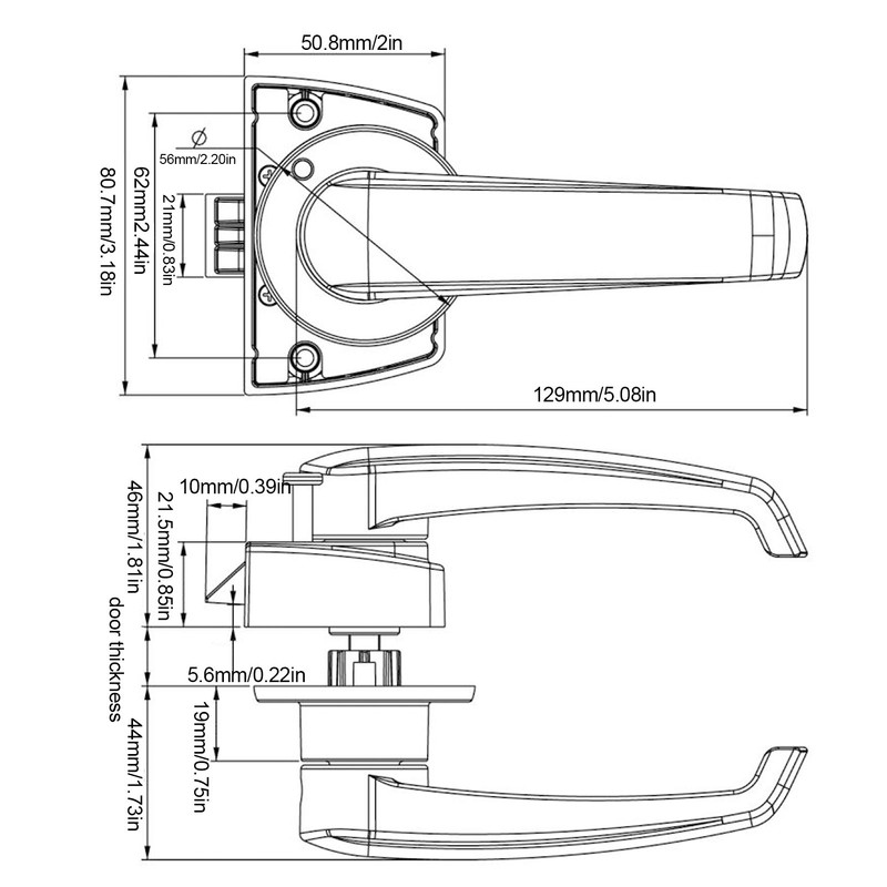 Lever Handle Lock Aluminium Alloy Entry Door Lock for 15‑20MM
