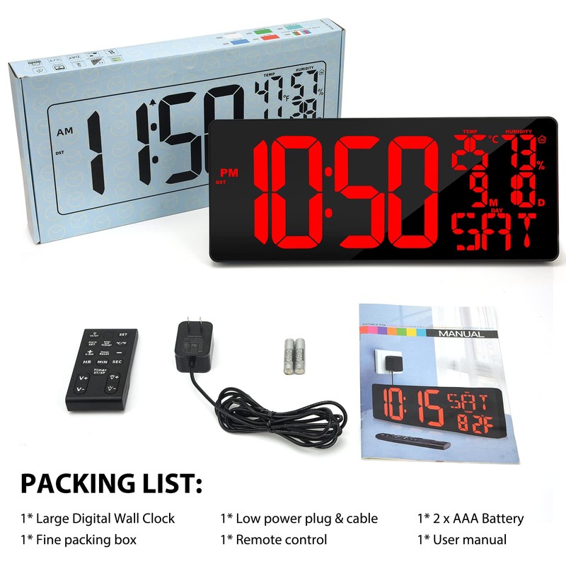 Xflyee [2024 New] 18" Digital Wall Clock Large Display/Bluetooth Sync