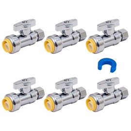 Straight Stop Valve, 6-Pack SUNGATOR Straight Water Shut Off Valve 1/2 x 3/8 Inch Compression, Toilet Water Shutoff, 1/4 Turn, No Lead Brass Push-to-Connect Plumbing Fittings for PEX Pipe, Copper,CPVC