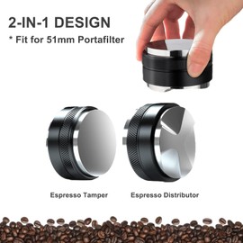 Espresso Accessories Kit 51mm Tamper: 51mm Espresso Tamper and Coffee Distributor, Espresso Tamper Kit Barista Tools with WDT Tool Tamping Mat Brush | Dual Head Espresso Leveler for 51mm Portafilter