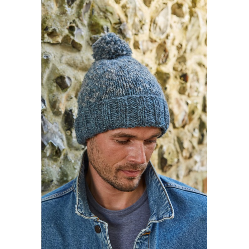 Pachamama Men Wool Beanie Bobble Hat Fleece Lined Handknitted Two