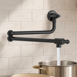 KES Upside Down Pot Filler Faucet with Heat-Resistant Cartridge, 26'' No Lead 18/8 Stainless Steel Over Stove Kitchen Pot Filler Faucets with Double Joints 360° Swing Arm Wall Mount, Black