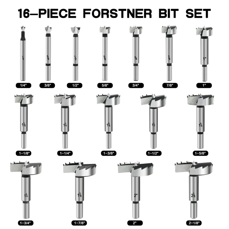 BeHappy Hex Shank Forstner Bit Set, 16pcs Multi Sided Shank