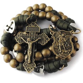 Large and Heavy Antique Bronze Metal Beads Rugged Durable Paracord Rosary Necklace with St.Michael Center Piece and Pardon Crucifix for Men - Style: Gun Black St.Michael Paracord Rosary