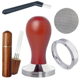 5Pcs/Set Espresso Tamper 58mm Accessories Kit, 58mm Coffee Tamper Espresso Tools Set with WDT Tool, Puck Screen, Dosing Funnel, Clean Brush Espresso Tampers Machine Fit 58-58.5mm Portafilters (58mm)