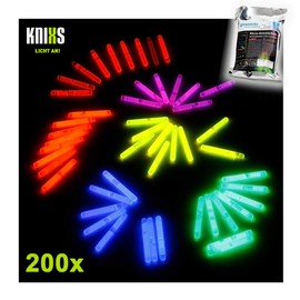 KNIXS - Pack of 200 Micro Glow Sticks Bite Alarms - Value Pack - 6 Colours Mix - 40 mm x 4.5 mm for Party/Fishing (Bite Alarm) / Balloons or as Decoration