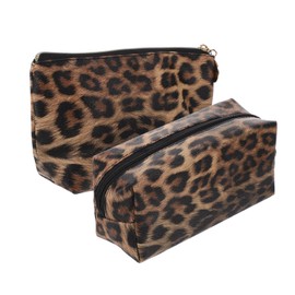Mikinona 2pcs Leopard Print Cosmetic Bags Toiletry Organizer Travel Makeup Pouch Portable Toiletry Bag