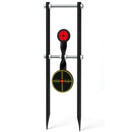 3/8 Inch Thick Carbon Steel Spinner Shooting Target Self Resetting System for Outdoor Range Practice Ground Stake Style 2 Height Positions (Black)