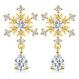 PDTU Snowflake Earrings, Christmas Earrings Snowflakes with White Cubic Zirconia, Silver/Gold Stud Earrings Snowflake for Women Girls for Christmas, Cubic Zirconia, Cubic Zirconia